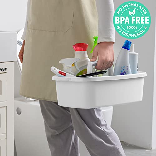 Cleaning Caddy Organizer with Handle, White Plastic Bucket for Cleaning Supplies Products, Cleaning Tool Storage Tote, 2 Pack - color: White, size: 2 Pack