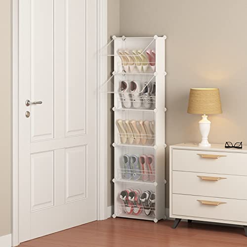 MAGINELS 5-Tier Slim Shoe Rack Organizer,Thin Storage Shelf for Closet,Hidden Shoes Cabinet for Small Spaces,Narrow Shelves for Wall Behind Door,Entryway,White - color: White, size: 10 pair
