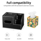 Leather Square Tissue Box Cover with Storage Tray,Cube Tissue Box Holder,Modern Facial Paper Organizer with Remote Control Holder for Bathroom,Vanity Countertop,End Table NightStand Home Office.Black - color: Black