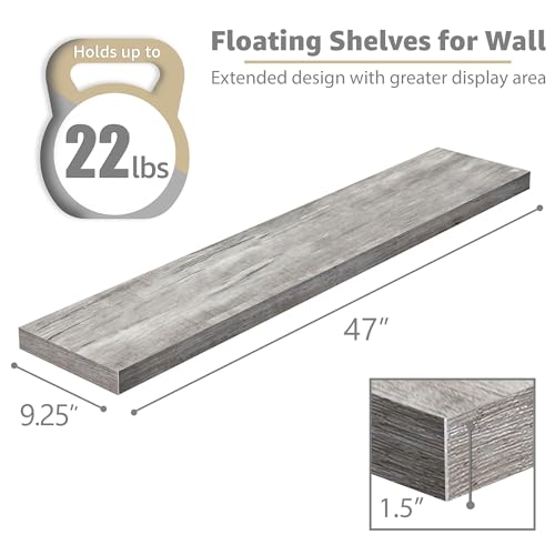 Sorbus Floating Shelves for Wall - 48 Inch Long Bathroom Shelves, Wall Decor for Bedroom, Kitchen, Living Room & Book Storage - Mounted Floating Shelf with Invisible Brackets (Gray, 3 Pack) - color: Grey, size: 48 Inch, style: 3 Pack