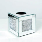 Mirrored Tissue Box Cover Holder, Square Glass Facial Tissue Holder with Crushed Diamond Crystals, Luxury Facial Paper Organizer Dispenser for Bathroom, Vanity Countertop, Tabletop, Silver