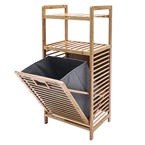 3-Tier Organizer Storage Shelf with Bamboo Frame and Pull Out Fabric Baskets Storage Drawers Unit,Laundry Towel Hamper Cabinet Tower Three Part Compartment Sorter Basket (2-Tier,Style 1) - style: 2-Tier,Style 1