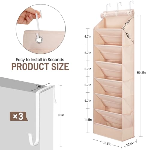 7 Tier Over The Door Shoe Organizer, Hanging Shoe Rack for Closet with Dustproof Mesh Curtain & 6 Side Pockets, Behind The Door Narrow Shoe Holder Hanger for Sneakers, Boots (Beige) - color: Beige