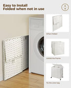 Greenstell Laundry Hamper with Wheels, No Install Needed, 110L Divided Handwoven Hampers & 2 Removable Liner Bags, Rattan Clothes Laundry Basket with Lid & Handles, Foldable Hampers White - color: White, size: 110L: 22.0x13.5x26.4 Inches