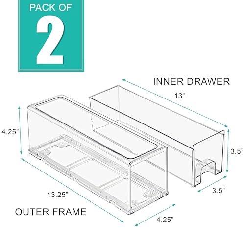 Sorbus Small Clear Stackable Storage Drawers – 2-Pack Plastic Organizer Bins with Handles – Stackable Pull-Out Storage Drawers for Closet, Pantry, Office, Bathroom, Craft, and Toy Organization - color: 2 Pack, size: Small