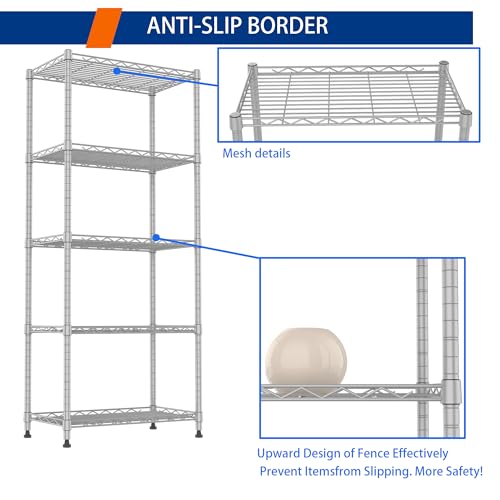 REGILLER 5-Wire Shelving Metal Storage Rack Adjustable Shelves,Standing Storage Shelf Units for Laundry Bathroom Kitchen Pantry Closet(Silver,11.8" D x 21.2" W x 53.5" H) - color: Silver, size: 5tier 11.8"D x 21.2"W x 53.5"H