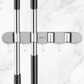 Mop and Broom Holder Wall Mount, 4 Racks and 5 Hooks Self Adhesive Garage Organizer Storage Tool Racks for Kitchen Garden Laundry (Grey)