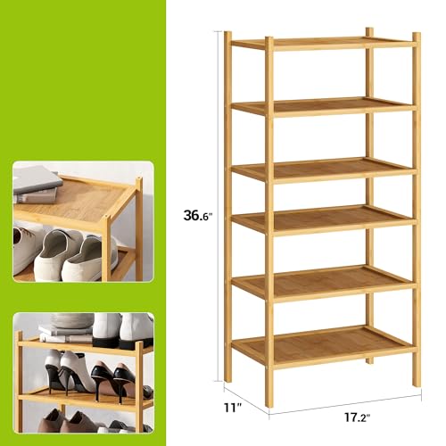BMOSU 6-Tier Bamboo Small Shoe Rack Premium Stackable Shoe Shelf Storage Organizer for Hallway Closet Living Room Entryway Organizer(Natural) - color: Natural, size: Small-6-Tier（17*11*36.6inches）