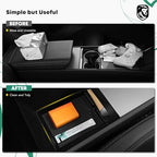 YHTAUTO Center Console Organizer Fit for Tesla Model 3 Highland 2026 2025 2024, TPE Hidden Storage Box, Car Storage Organizer Box Tray Non-Slip Accessories - style: 2PCS Center Console & Armrest Lower Tray