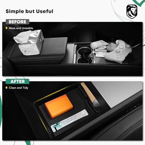 YHTAUTO Center Console Organizer Fit for Tesla Model 3 Highland 2026 2025 2024, TPE Hidden Storage Box, Car Storage Organizer Box Tray Non-Slip Accessories - style: 2PCS Center Console & Armrest Lower Tray