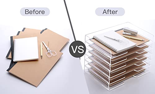 SANRUI Stackable Paper Tray,Acrylic File Organizer,Paper Tray Organizer for Desk,Clear Office Desk Organization for Office, Home or School，2 Tier - style: Enlarged File Trays 2 Tier