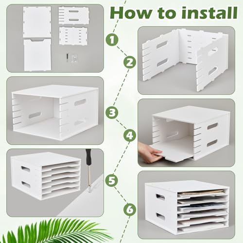 Juexica 6 Tier 8.5" x 11" Scrapbook Paper Organizer, White Cardstock File Organizer with Adjustable Shelves, Stackable Paper Trays, Desktop Storage Rack Document Holder for Desk Home Office - style: 6 Tier