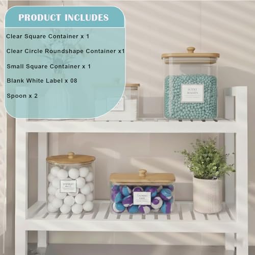 4 packs Laundry Pod Containers for Storage & Organization, Solution featuring Powder Laundry Detergent Container & dryer sheets with bamboo lids and labels. Includes scoops for powder and detergent.