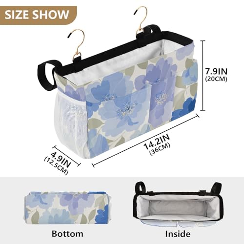 Bedside Caddy Metal Frame Hanging Organizer Bunk Bed Dorm Accessories Hook And Loop Storage Bag Large Pockets Beige Cornflower Pattern - color: Beige Cornflower Pattern