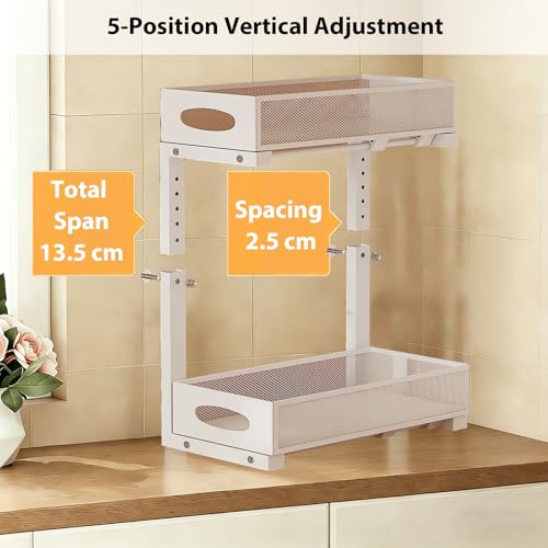 2 Pack Under Sink Organizer, 2-Tier Pull Out Kitchen Cabinet Organizer, Height Adjustable Metal Slide Out Bathroom Organizers and Storage Makeup Drawer Organizer for Office Bedroom(A-White, 2Pack) - color: A-White, size: 2-Pack