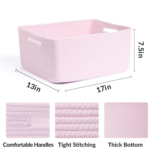 MiniArk Large Storage Baskets for Shelves, Closet Organizers Bins for Clothes Blanket Towels, Baby Nursery, Toy Baskets Box, Woven Rope Baskets, 17 x 13 x 7.5”, 2 Packs Light Pink - color: Light Pink, size: 2pcs-L17×W13×H7.5"