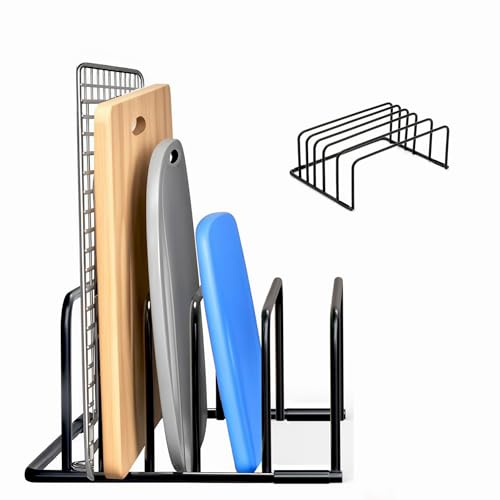 Kitchen Cutting Board Organizer Rack, 5-Slot Storage Holder for Boards, Bakeware, Cookie Sheets (1pc Black) - color: 1pc Black