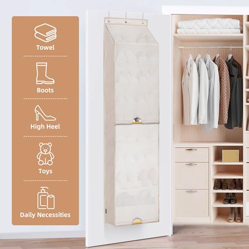 STORAGE MANIAC Over the Door Shoe Organizer with Curtain Dustproof Heavy-Duty Large Deep Pocket Hanging Shoe Organizer for Closet Dorm & Narrow Door Storage Shoe Holder Shoe Rack, 9-Shelf Beige 1 Pack - color: Beige, size: 9-Shelf