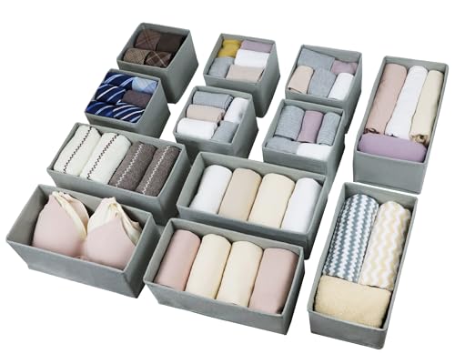 Fordonral Drawer Organizer Clothes, Foldable Fabric Dresser Organizer Closet Organizers and Storage Box for Underwear,Folded Clothes,Baby Clothing,Socks,Bra,Towels,Ties(6M+6S,Gray) - color: Gray, size: 6M+6S