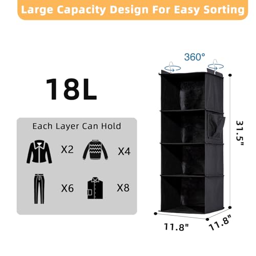 2 Packs Hanging Closet Organizer, 4-Shelf Closet Organizers and Storage with Side Pockets, Collapsible Hanging Shelves for Closet & RV & College Dorm,Black - color: Black, size: 2 # 4 Shelves