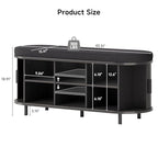 Oval Shoe Storage Bench with Padded Seat Cushion, 2-Tier Fluted Shoe Cabinet with Adjustable Shelves, Mid-Century Bench Compact for Entryway, Hallway, Closet, Front Accent, Foyer, Bedroom, Black