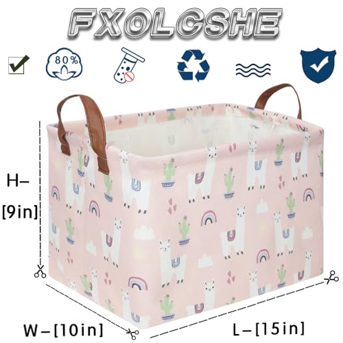 FXOLCSHE Rectangular Pink Alpaca Basket,Collapsible waterproof nursery laundry basket,Toy nursery, kids clothes gift basket with handles,Kids Room Decor(Alpaca) - color: Alpaca
