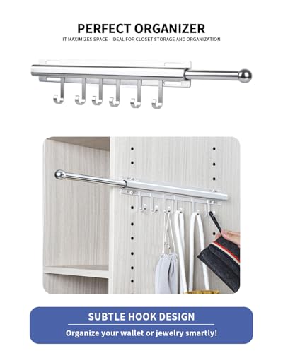 BaiNong 16.5 inch Valet Rod for Closets Pull Out Closet Valet Rod Slide Out Extra Long Silvery Valet Rods for Closets With 6 Hooks - color: Silver, size: 16.5 Inch