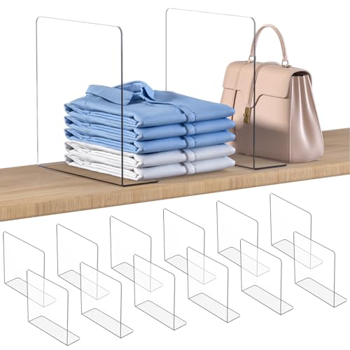 OKPOW Shelf Dividers Closet Organizer - 12" Tall X 11.8" Deep Acrylic Clear Sturdy Separate for Clothes Purse - Adjustable Space Saver Easy Install for Home Organization Enthusiasts 12 Pack - color: 12 Pack, size: Extra Tall 12" x Deep 11.8"