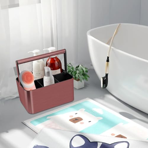 BYUNER Shower Caddy Portable for College Dorm Room Essential, Bathroom Caddy Organizer with Handle and Adjustable Dividers, Shower Storage Tote, Plastic Shower Basket Bin for Shampoo Toiletry - color: Copper