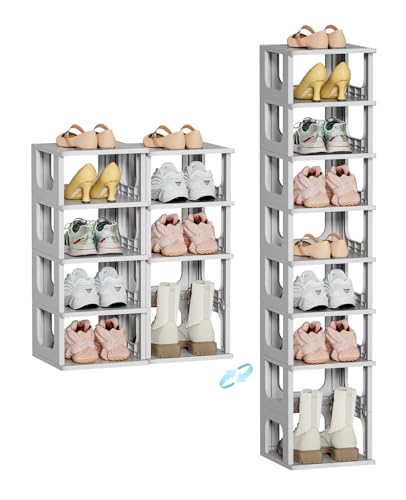 HAIXIN 10 Tier Narrow Shoe Rack, Shoe Rack for Closet, Small Shoe Rack Organizer for Front Door Entrance, Compact Stackable Shoe Storage Shelves Space Saving - Grey - color: Grey, size: 10 Tier