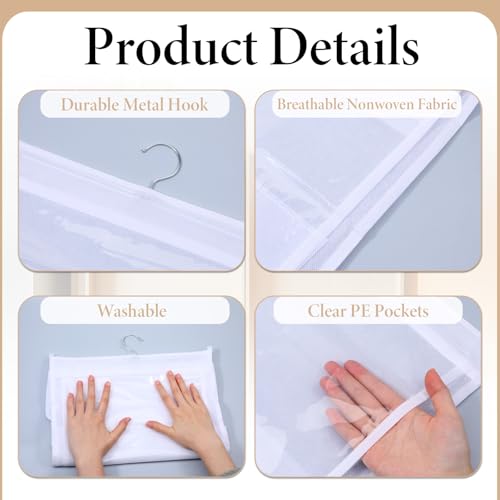 4 Pack Hanging Handbag Purse Organizer for Closet, 8 Pockets Space Saving Purse Storage Organizers Handbag Organizer Holder with Thicken Metal Hooks for Women Wardrobe(White, 41” x 13.8”)