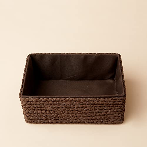 Paper Rope Woven Storage Basket Set of 4 with Fabric Liner, Stackable Multipurpose Organizer Bin, Brown - color: Brown