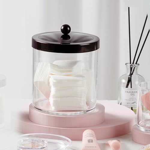 SheeChung 2-Pack Plastic Apothecary Jars with Bronze Metal Lids-25oz & 15oz Clear Acrylic Qtip Holder Set- Shatterproof Bathroom Vanity Organizer for Cotton Balls, Swabs-Modern Farmhouse Rustic Decor - color: Bronze, size: 25 oz & 15 oz