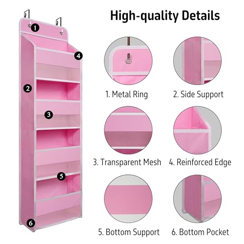 Giraffe Creation Over Door Organizer with 4 Large Capacity Pockets, Heavy Duty Hanging Organizer Storage for Closet Bathroom Nursery Bedroom Dorm, Toys Cosmetics Sundries and Baby Essentials, Pink - color: Original Pink
