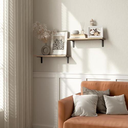 RICHER HOUSE Rustic Wood Shelves Set of 2, Farmhouse Style Floating Shelf for Wall Décor, Hanging Shelves for Bathroom, Bedroom, Storage, Kitchen, Living Room - Carbonized Black | for Wall Décor, for Bathroom, Bedroom, Storage, Kitchen, Living Room - colo
