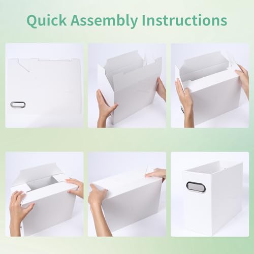 Collapsible File Organizer Box with Handle,12.20x5.11x9.84Inches, Filing Organizer for Home or Office, Small Portable File Box (3 Packs, White) - color: White, style: 3 Packs