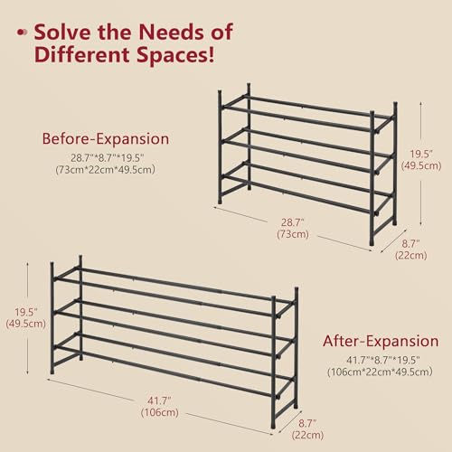 Tajsoon Expandable Shoe Rack for Closet 3 Tier, 28“-41“Adjustable & Stackable Shoe Shelf Storage, Metal Shoe Rack Organizer for Front Door Entrance, Closet, Garage, Entryway, Black - color: Black, size: 3 Tier