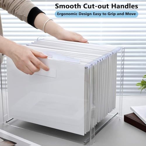 Dispowreath 24 Hanging File Folder with Acrylic Organizer for Letter/a4 Size Desktop Clear File Storage Box with Handles for Home Work Office Use(White,Classic) - color: White, style: Classic
