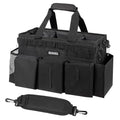 SCAVATA Wearable Cleaning Caddy Bag, Supplies Organizer with Handle & Shoulder Straps for Housekeepers, Under Sink & Car Cleaning Tool Organizer with 4 Foldable Dividers (Black) - color: Black