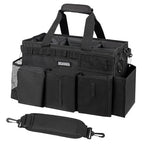 SCAVATA Wearable Cleaning Caddy Bag, Supplies Organizer with Handle & Shoulder Straps for Housekeepers, Under Sink & Car Cleaning Tool Organizer with 4 Foldable Dividers (Black) - color: Black