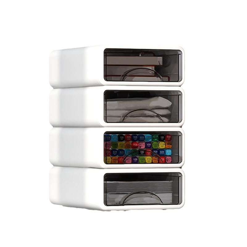 Desk Organizer with Drawers, Stackable Storage Drawers with Compartments Desktop Organization for Office Supplies, Makeup, Pencils, Tape, Erasers, Paperclips, Chargers (4 Pack White) - color: White