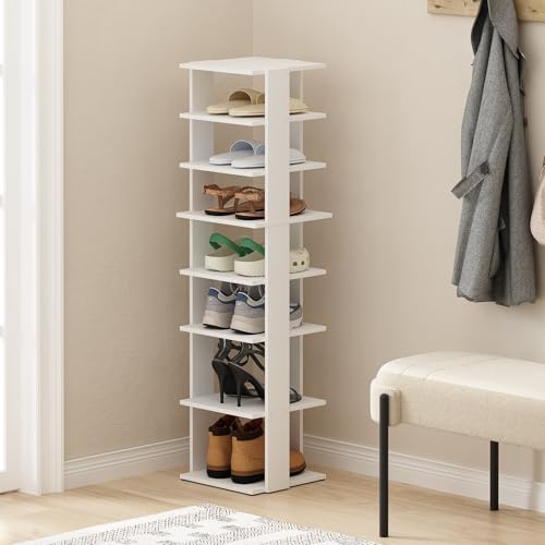 Furinno Compact Vertical Shoe Rack, 8-Tier Narrow Shoe Organizer, Free Standing Shoe Storage, Shoe Shelf for Boots, Sneakers, 12 x 12.6 x 46.7, for Closet, Entryway, Office, Garage, White - color: White, size: 8-tier, 46.7 Inch
