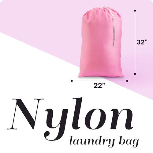 Nylon XL Laundry Bag - Locking Drawstring Closure and Machine Washable. These Large Bags will Fit a Laundry Basket or Hamper and Strong Enough to Carry up to Three Loads of Clothes (Pink 22" x 32") - color: Pink, size: 22" x 32"