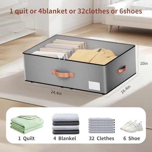 Under bed Storage With Wheels,Large Capacity 10 inches Height Storage Bins,Rolling Under bed Shoe Storage Containers,Under bed Storage Drawers for clothes & blankets - color: grey, size: 10inch height
