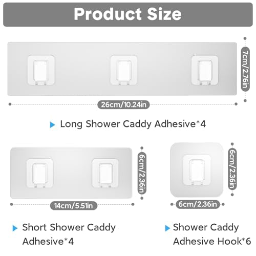 Lsnisni 14 Pack Shower Caddy Adhesive Replacement, Waterproof Shower Shelf Adhesive Strips, Strong Adhesive Flat Hooks for Bathroom Storage Shelves and Kitchen Racks No Drilling, Clear - color: Transparent-14 Pack