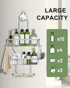 Shower Caddy Hanging - Never Rust Shower Hanging Organizer - Aluminum Over the ShowerHead Caddy with 6 Hooks for Razor/Sponge (Silver) - color: Silver