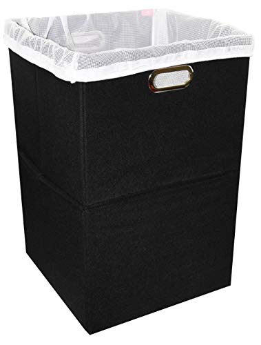 Foldable Large Laundry Hamper With Laundry Bag - Premium Durable Fabric, Plastic Board, Extra-Large Size, Space-Saving & Compact Clothes Basket With Metal Handles (Black) - color: Black