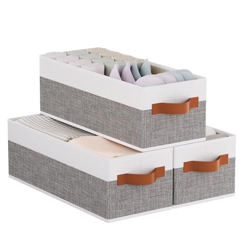 3 Pack Storage Bins, Foldable Baskets for Shelves Organizing, Fabric Storage Boxes with Handles, White and Gray, 15 x 6 x 5 Inch - color: White/Grey, size: 3-Pack