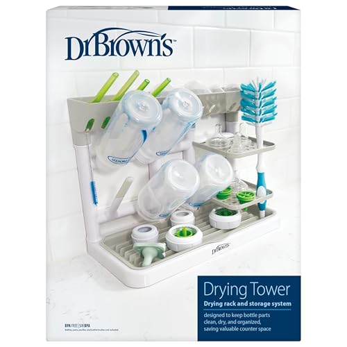 Dr. Brown's Baby Bottle Drying Tower, Stand-Up Countertop Drying Rack with Organized Storage for Baby Essentials, Space Saving Vertical Rack, Gray/White - color: Gray/White