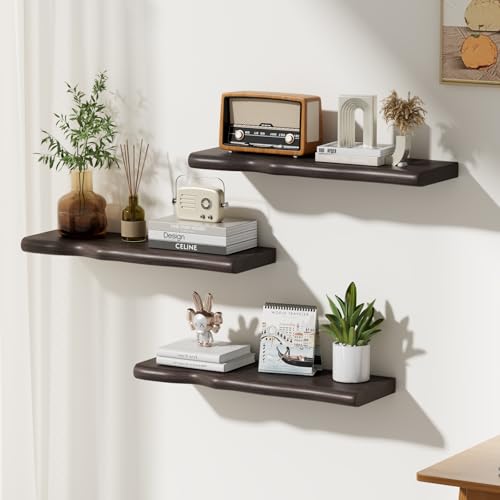 Floating Shelves for Wall Rustic Farmhouse 24 Inch Floating Shelf Bathroom Wooden Shelves for Wall Mounted Live Edge Pine Shelf with Unique Natural Grain for Living Room Bedroom Kitchen (Grey) - color: Grey, size: 24 inch - 2pcs